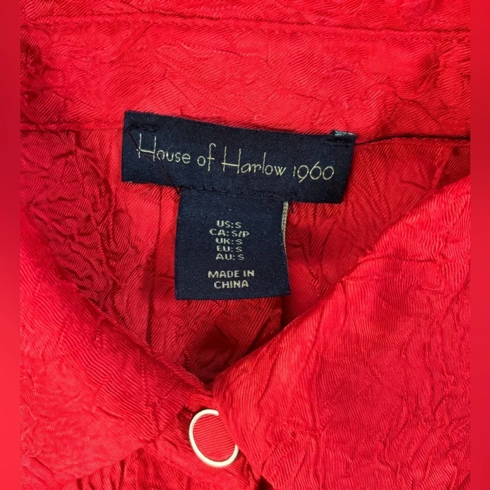 House Of Harlow 1960 Crinkle Fabric Tomato Red Blouse Shirt Sz Small Bold Goth